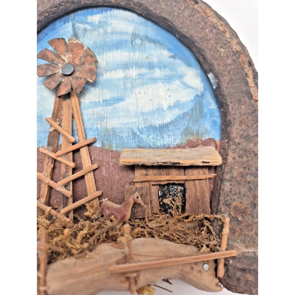 Rustic Handmade Horseshoe‎ Framed 3D Windmill Wall Hanger